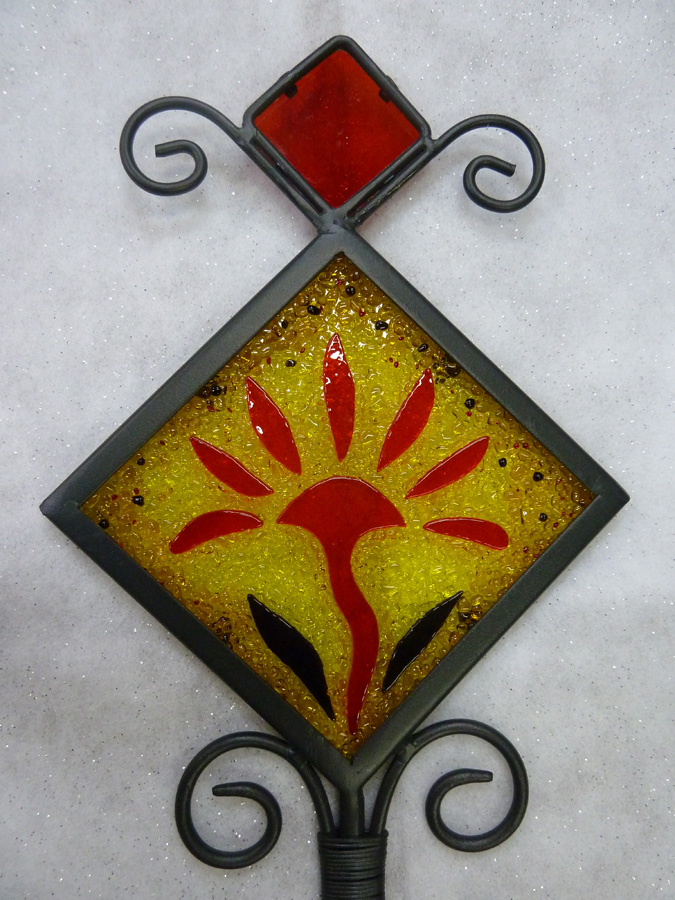 Fused Glass Garden Stake - Red Flower